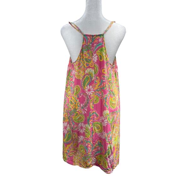 Lilly Pulitzer Pink Yellow Paisley Silk Slip Dress Sz L Racer Back Lined Resort - Picture 4 of 8